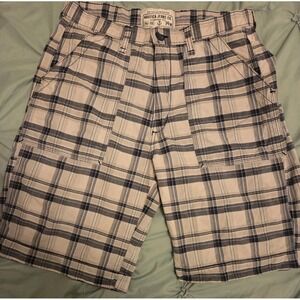 Nautica Jeans Company Shorts Mens SZ 34W Black Grey White Plaid Pockets
